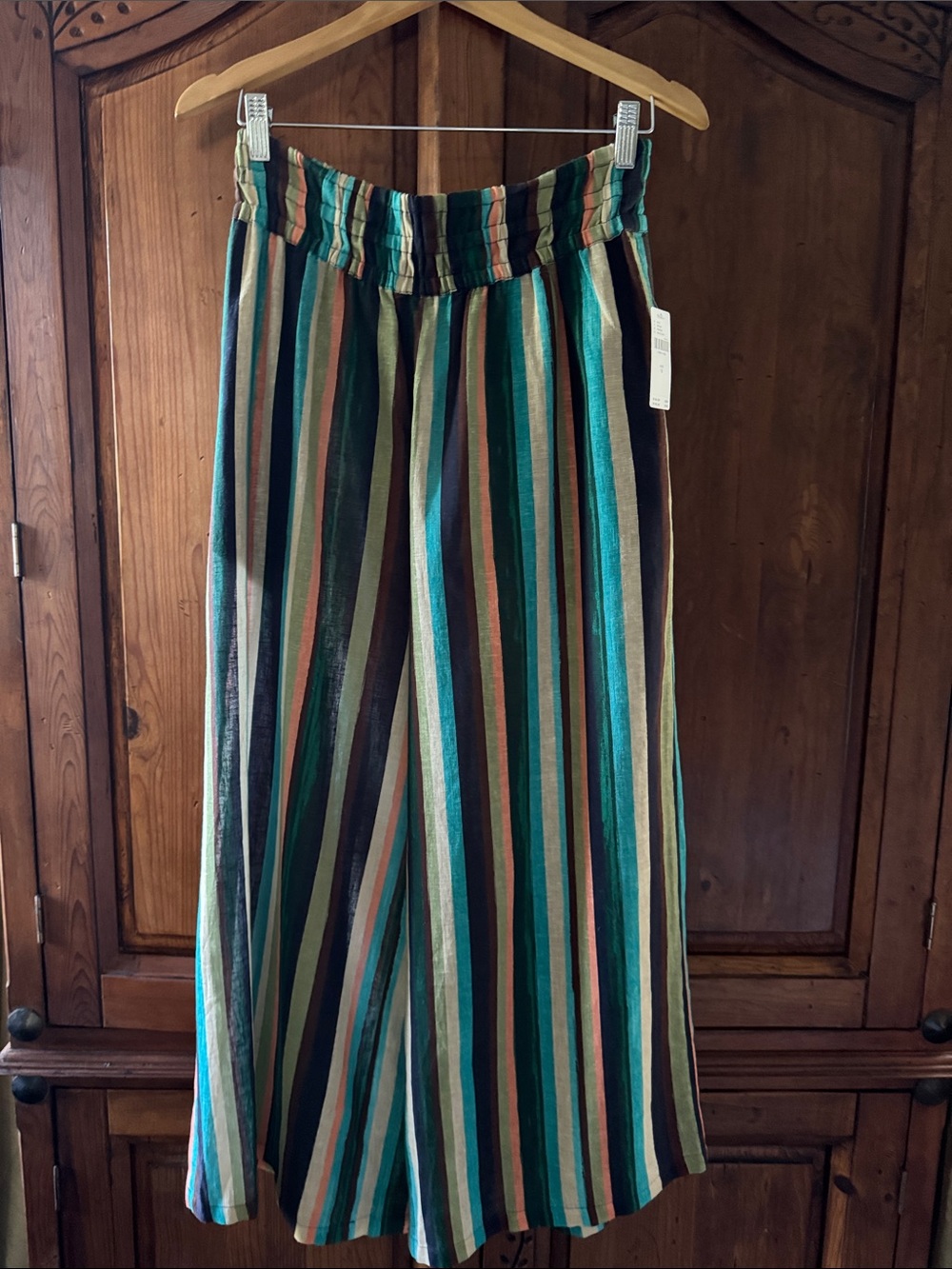 NWT ANTHROPOLOGIE MULTI STRIPE LINEN BLEND SOMERSET PANTS. SIZE S.